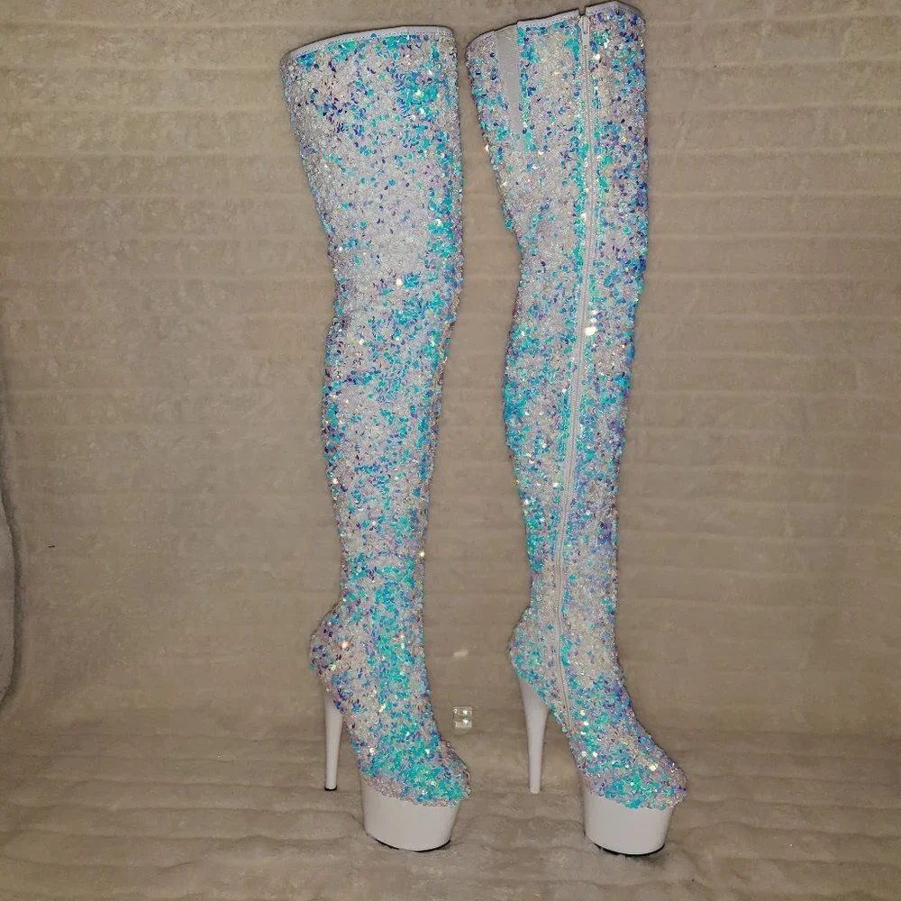 White Ice Multi Stretch Sequin Platform 7
